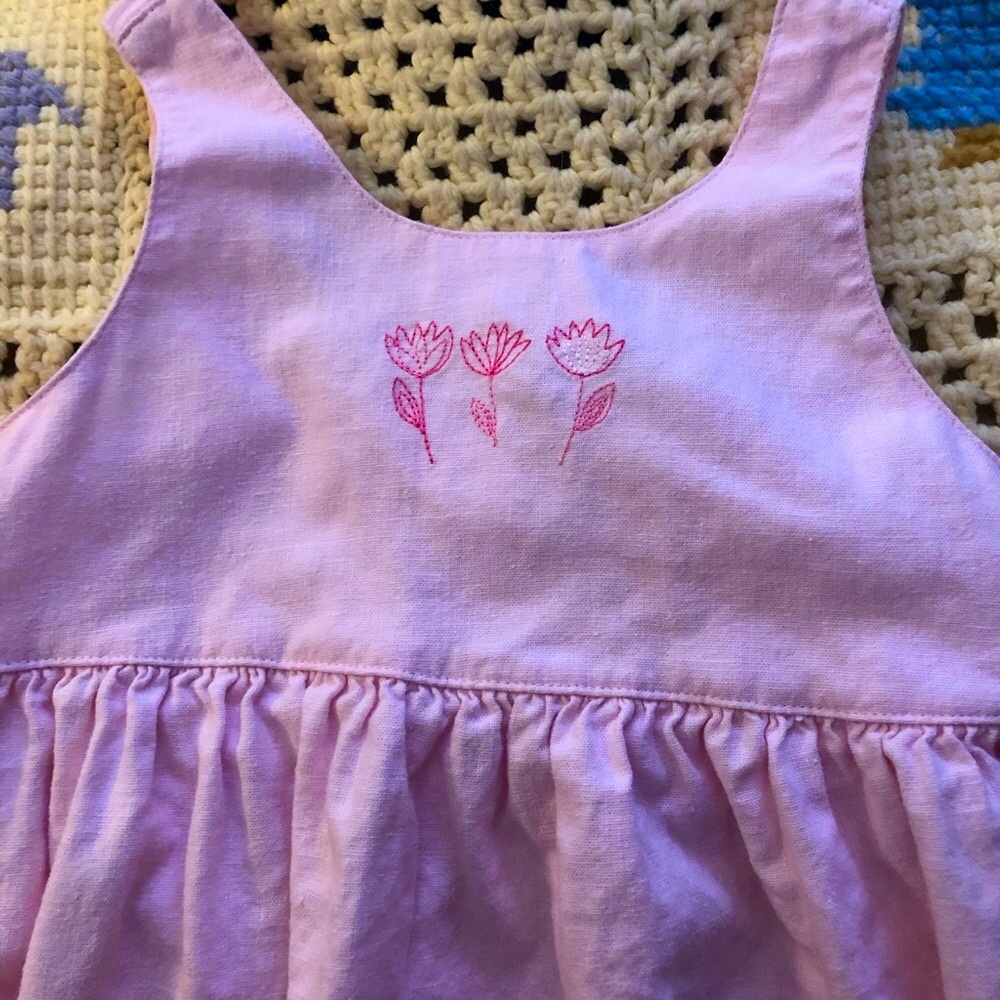 Zoey Soft Pink Floral Embroidery Sleeveless Summer Dress Girl’s Sz 5 Linen Blend - Picture 4 of 12